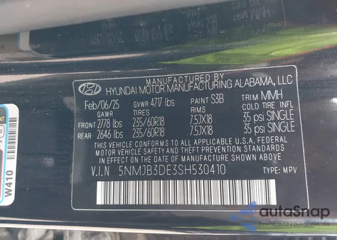 2025 Hyundai Tucson Sel из США, поврежденный, VIN 5NMJB3DE3SH530410